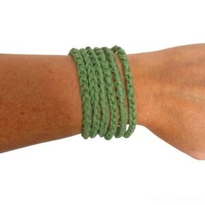 Hand Crafted Crochet Cuff Bracelet Size 8” Green Bohemian Coastal